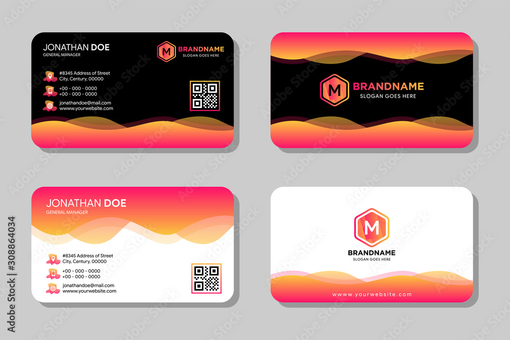 Aufkleber set of business card with orange until red gradient color. identity card with black and white basic 