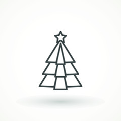 Christmas tree. Tree icon in flat design. Xmas cartoon background. merry spruce fir. Winter illustration isolated on white. Pine