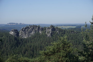 Fototapeta na wymiar View to fortress Konigstein with beautiful sandston rock formation