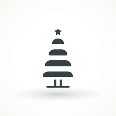 Christmas tree. Tree icon in flat design. Xmas cartoon background. merry spruce fir. Winter illustration isolated on white. Pine