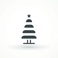 Christmas tree. Tree icon in flat design. Xmas cartoon background. merry spruce fir. Winter illustration isolated on white. Pine