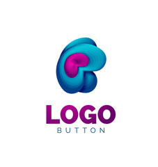 Abstract round shape logo template. Minimal geometrical design, 3d geometric bold symbol in relief style with color blend steps effect. Vector Illustration