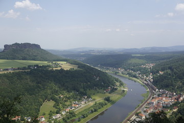 The Lilienstein with Elbe river and Koenigstein village