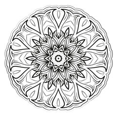 Black and white ethnic style mandala pattern for antistress coloring. Abstract coloring page.