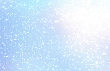 Wonderful snowfall abstract background. Light blue winter illustration. Pastel blurred texture. Shiny pattern.