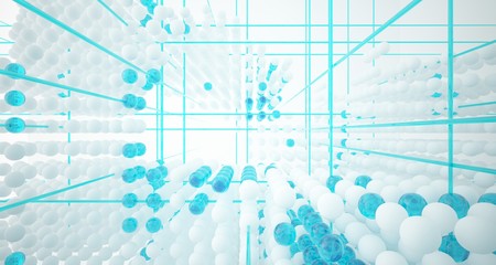 Fototapeta premium Abstract white and colored gradient glasses interior from array spheres with large window. 3D illustration and rendering.