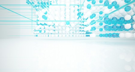 Obraz premium Abstract white and colored gradient glasses interior from array spheres with large window. 3D illustration and rendering.