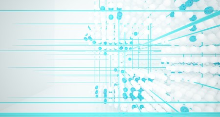 Abstract white and colored gradient glasses interior from array spheres with large window. 3D illustration and rendering.