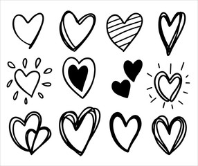 Heart icons, Hand drawn hearts, concept of love,Vector design elements for Valentine's day.