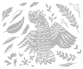 Vector decorative Australian Cockatoo bird in monochrome