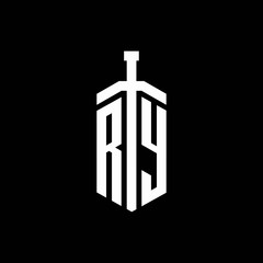RY logo monogram with sword element ribbon design template - obrazy, fototapety, plakaty