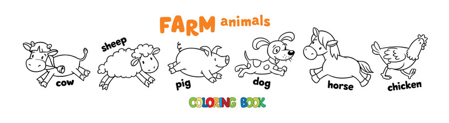 Coloring book set with funny farm animals