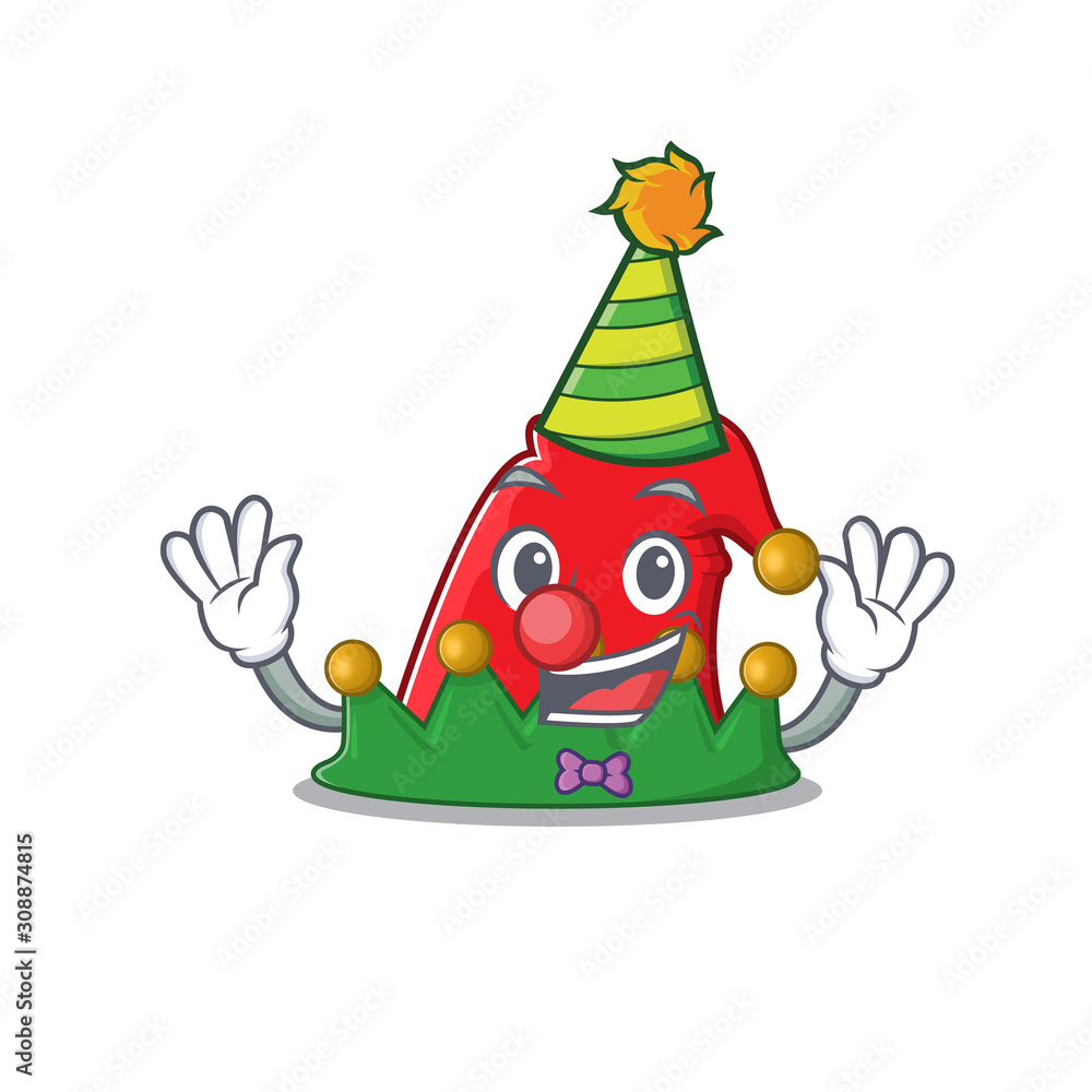 Sticker Cute Clown elf hat placed on cartoon character mascot design