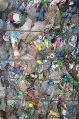 municipal waste recycling, pressed plastic bottles