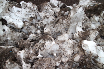 Melting pieces of contaminated snow