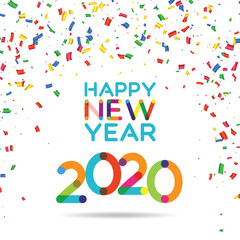 Happy new year 2020 Greeting, 2020 modern logotype lettering with colors and confetti, vector illustration - Vector