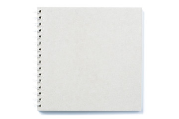 Grey notebook with ring binder on isolated white background paper texture