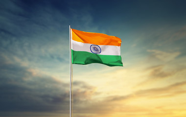 INDIA FLAG FLYING HIGH TRICOLOUR FLAG - obrazy, fototapety, plakaty