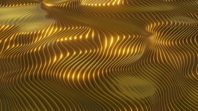 golden 3d waves background, abstract luxury gold lines in motion, animated 4k loop