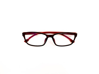 Black glasses placed on a clean white background.