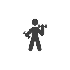 Man with dumbbells vector icon. filled flat sign for mobile concept and web design. Sportsman doing exercise with dumbbells glyph icon. Symbol, logo illustration. Vector graphics