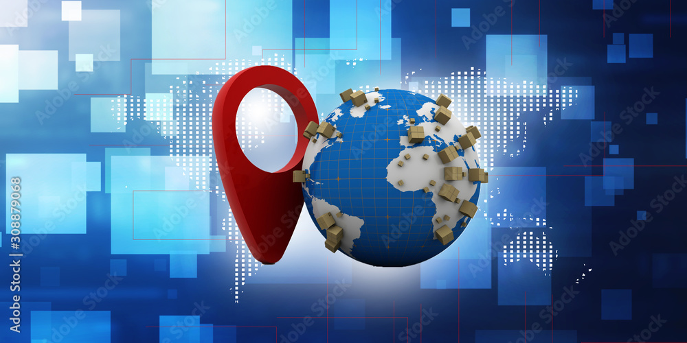 Fototapete 3d rendering red map pointer in card box