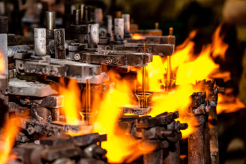 Lamp production at the factory, manufacturing process.