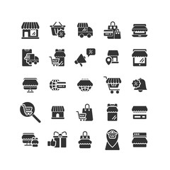 Online Shopping solid icon set. Vector and Illustration.