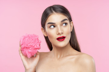 Naklejka premium beautiful woman bare shoulders clean skin