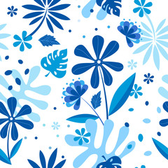 Fototapeta na wymiar Floral seamless pattern background with blue color.