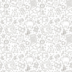 Seamless pattern with money icons in doodle style
