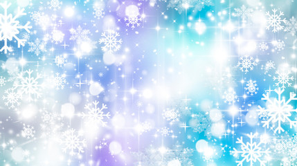 Blue winter background, bokeh, white snowflakes, circles, glitter, stars, glow, snow, blurred, Christmas, bright