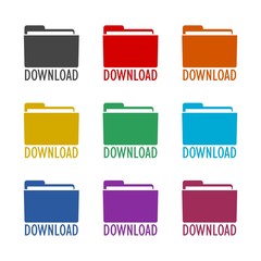 Folder download color icon set isolated on white background