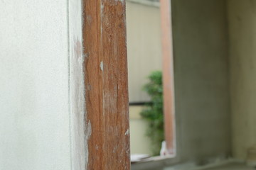 wooden door frame in construction house industry