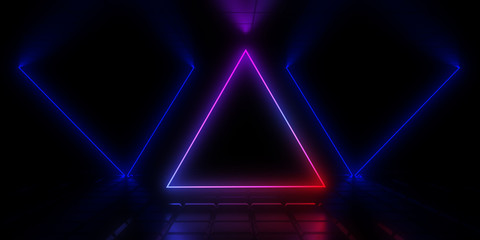 3D abstract background with neon lights. 3d illustration