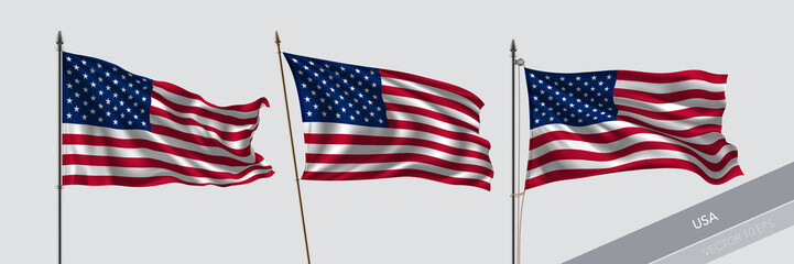 Set of United States of America waving flag on isolated background vector illustration