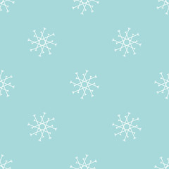 Naklejka na ściany i meble White snow flakes vector seamless pattern on blue background