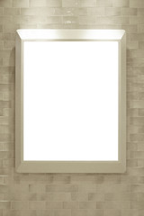 壁にかけたフレーム（後ろから光るタイプ）に入れるポスターのモックアップ