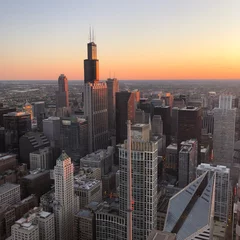 Foto op Plexiglas anti-reflex zonsondergang chicago skyline © alex