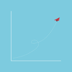 The red paper plane flying to stock graph up, Flat style vector illustration, business and finance concept.