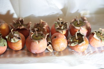 Dried fruits apples and pears scattered on the canvas as a background