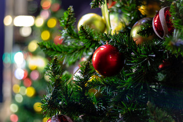Merry Christmas and New Year holidays, Decorated Christmas tree Blurred bokeh background