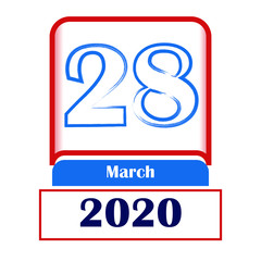 28 March 2020. Vector flat daily calendar. Date, month.	