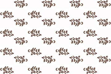 Seamless pattern hand drawing of the word coffee and coffee bean on white