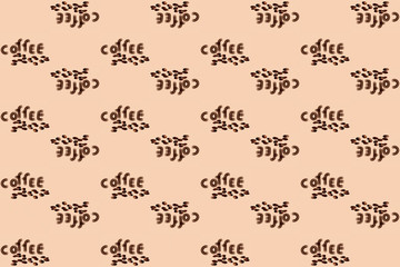 Seamless pattern hand drawing of the word coffee and coffee bean on brown