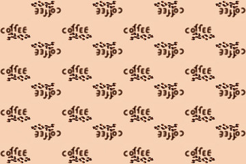 Seamless pattern hand drawing of the word coffee and coffee bean on brown