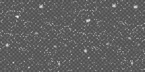 Christmas background with falling snowflakes on transparent. Vector