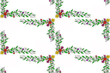 Seamless pattern hand drawing of flowers on white