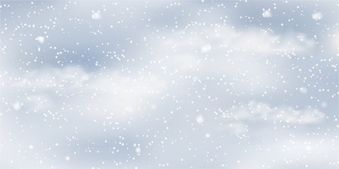 Christmas background with falling on blue sky. Xmas card. Vector