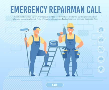Emergency Repairman Team Call Flat Webpage Banner